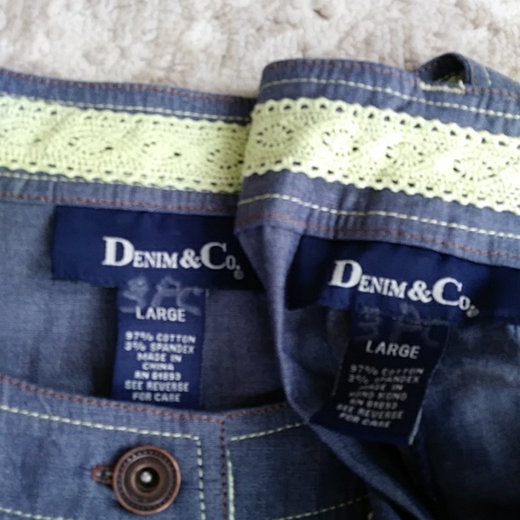 Denim & Co. Two Piece Pantsuit /Top & High-Waisted Cropped Ankle Pants L Blue - Picture 2 of 16